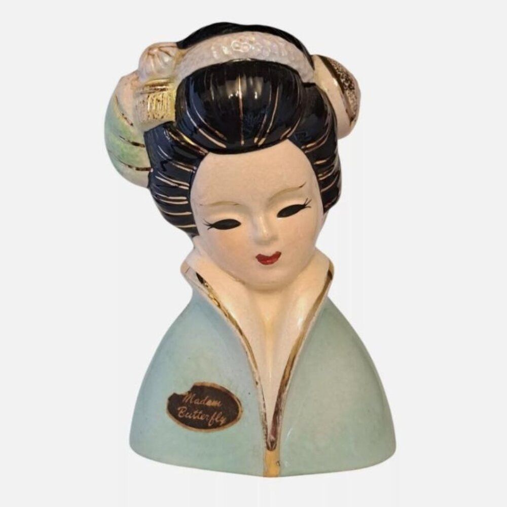 Vintage Lee Wards Exclusive Madam Butterfly Ceramic Lady Head Vase Japan